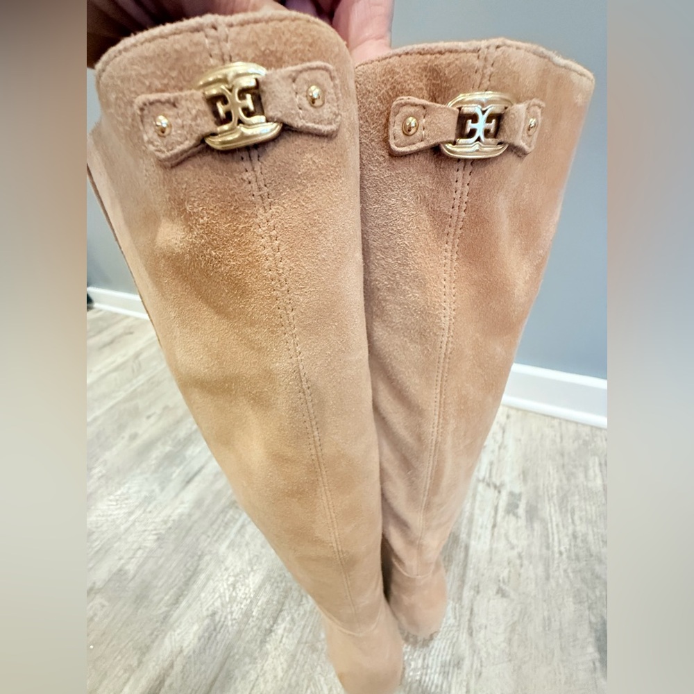 NEW Sam Edelman Suede Tan Heeled Knee High Boots - Picture 10 of 16